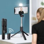 BUFFER® Kendiliğinden LED Işıklı Kumandalı Uzayabilen Selfie Çubuğu,Masa Üstü Tripod - Görsel 3