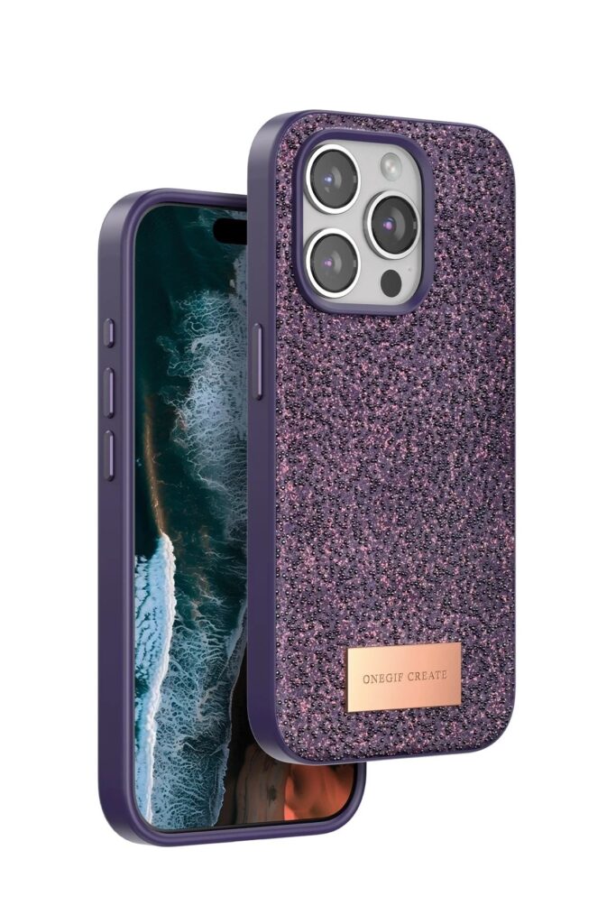 Mey İthalat®  iPhone 14 Pro Bright Simli Kapak - Derin Mor