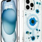 Mey İthalat®  iPhone 15 Pro Kılıf Daisy Simli Magsafe Kapak - Mavi
