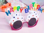 Mey İthalat® Happy Birthday Yazılı Beyaz Fuşya Renk Beyaz Pastalı Parti Gözlüğü 12x7 cm