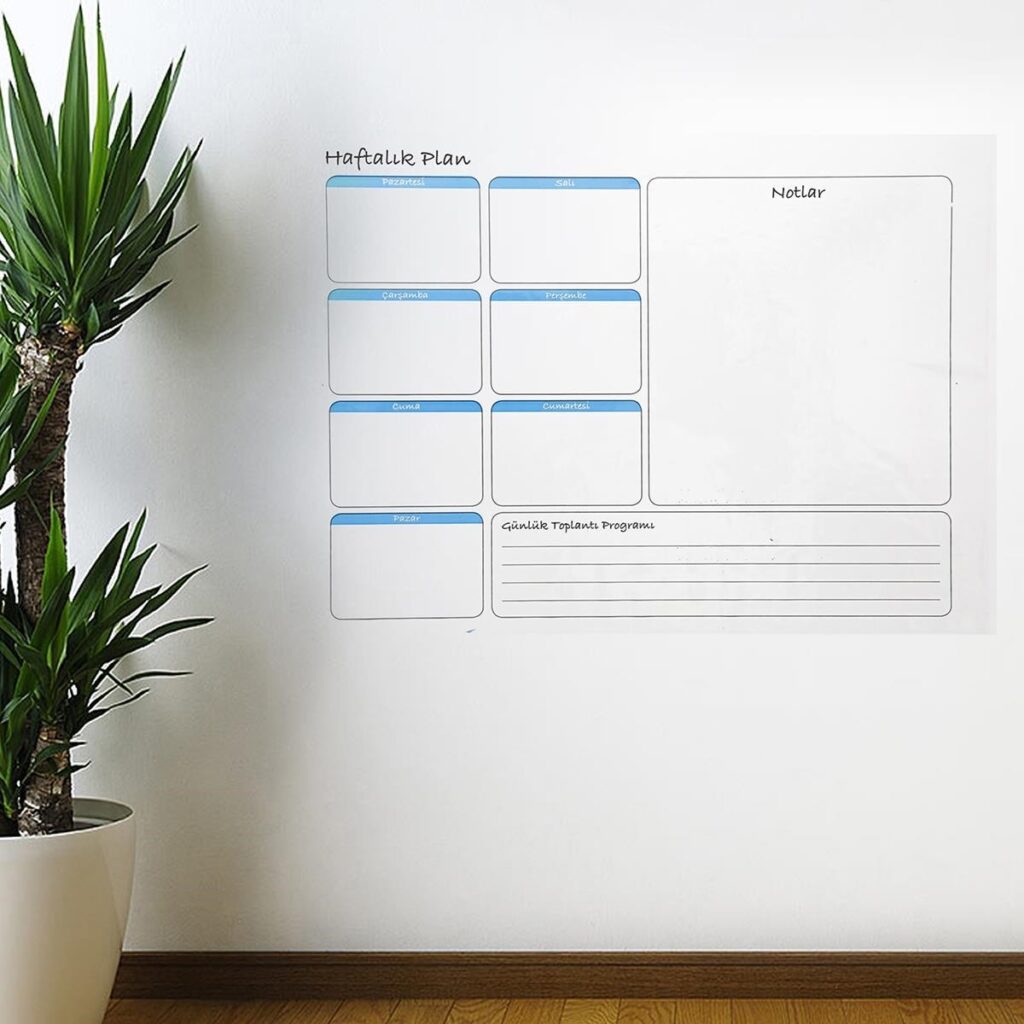 BUFFER® Haftalık Planlayıcı Manyetik Duvar Stickerı Takvim 56 cm x 70 cm