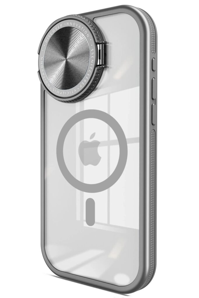 Mey İthalat®  iPhone 15 Pro Max Kılıf Teleskop Lens Magsafe Silikon Kapak - Titan Gri