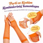 Mey İthalat® 80’ler 90’lar Retro Turuncu File Parmaksız Eldiven 26 cm - Görsel 2