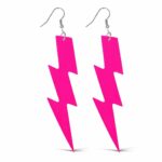 Mey İthalat® 80’ler 90'lar Retro Neon Pembe Şimşek Küpe 10 cm - Görsel 4
