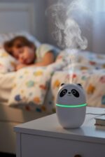 Sevimli Panda Figürlü Hava Nemlendirici – Ultrasonik Soğuk Buhar Makinesi, LED Işıklı Masaüstü Oda Nemlendirici - Görsel 8