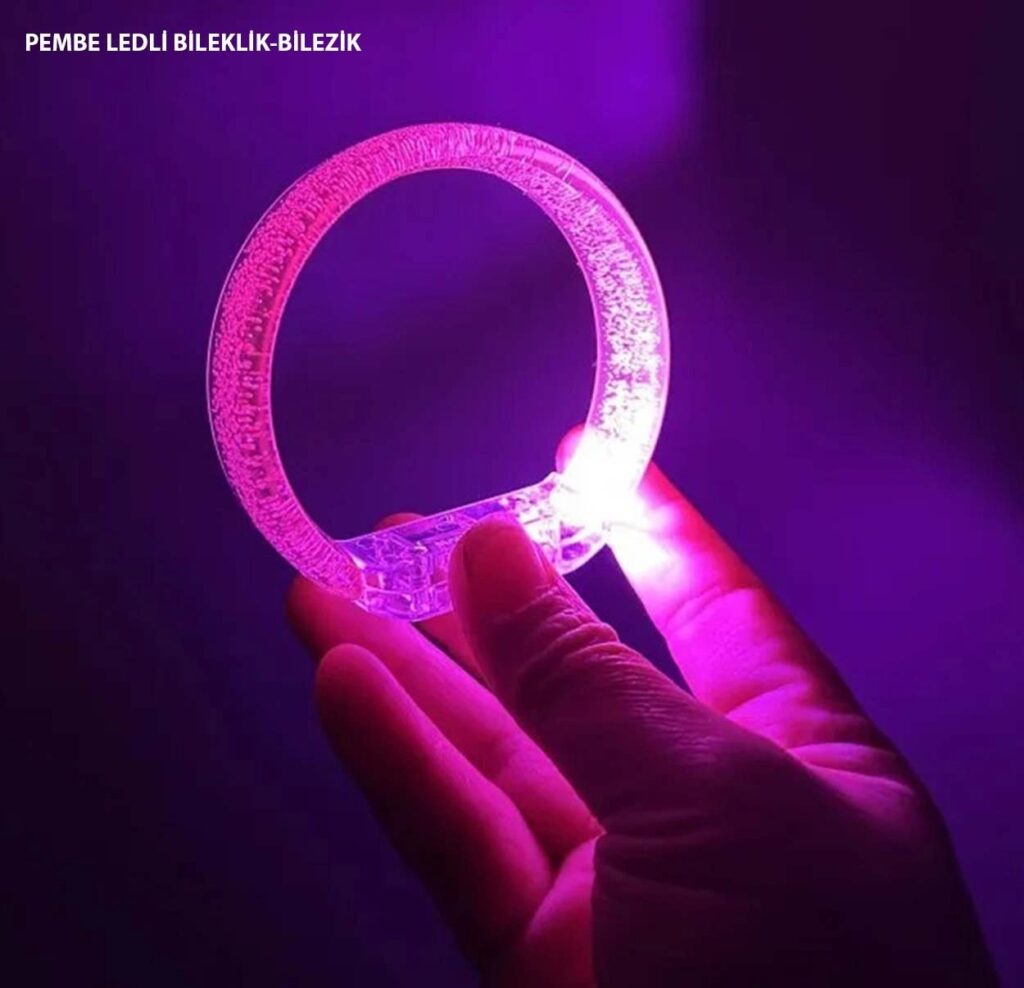Mey İthalat® Pembe Led Işıklı Baskı Yapılabilen Pilli Bileklik Bilezik 1