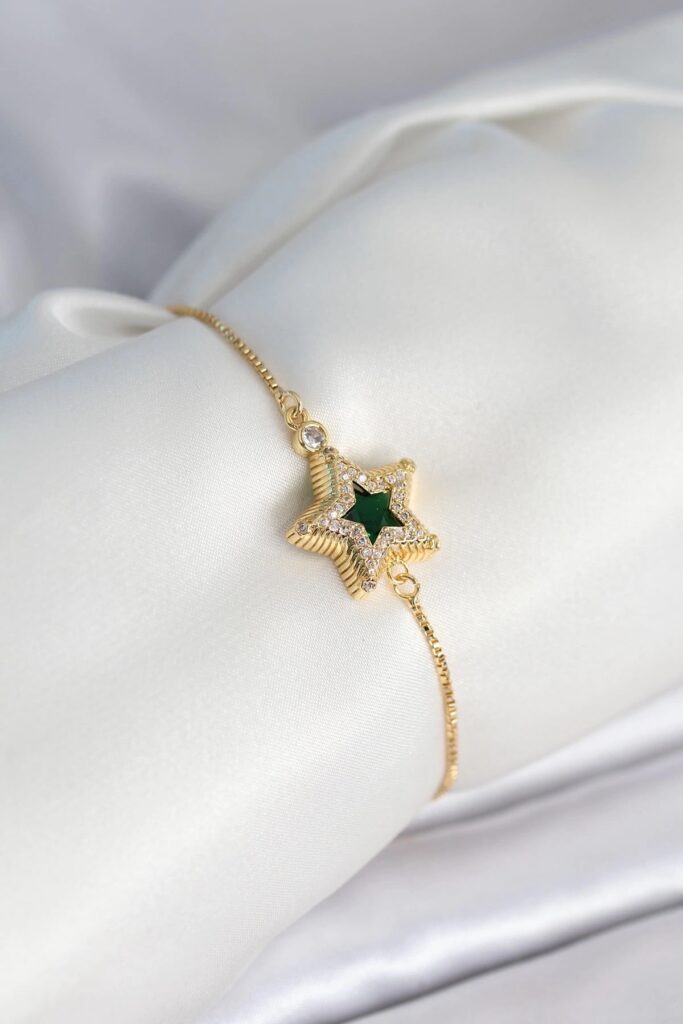 Mey İthalat® Yıldız Model Asansörlü Gold Renk Kadın Bileklik