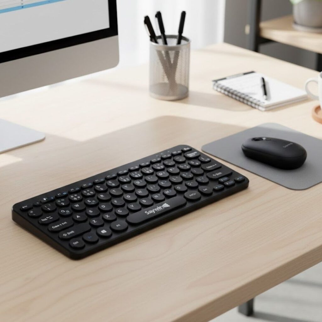 Kablosuz Lacivert Bluetooth Klavye Mouse Seti – Yuvarlak Tuşlu Tasarım