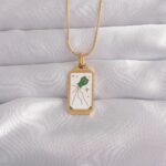 Mey İthalat® 316L Çelik Gold Renk Beyaz Mineli Tarot Kolye