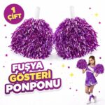 Mey İthalat® 1 Çift ( 2 Adet ) Mor Renk 23 Nisan 19 Mayıs 29 Ekim Okul Gösteri Ponponları Ekstra Dolgun