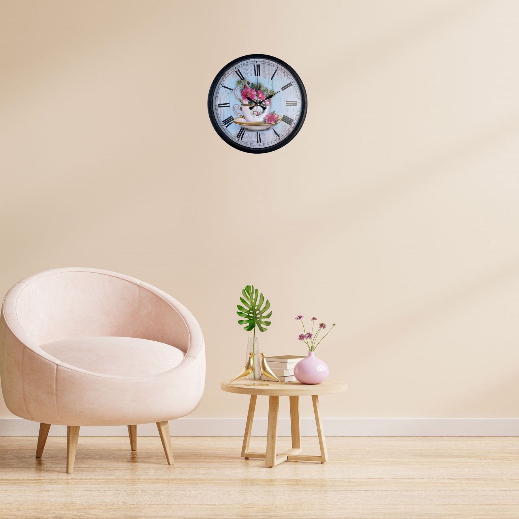 Siyah Floral Tea Cup Duvar Saati Siyah Floral Tea Cup Duvar Saati