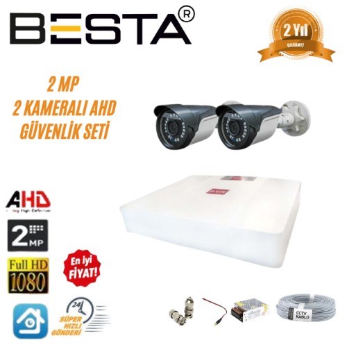2 MP Ahd 1080P Gece Görüşlü 2 Kameralı Güvenlik Sistemi