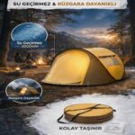 BUFFER® 2 Kişilik Vagon Tipi Yarı Otomatik Kamp Çadırı – Çift Kapılı, Çift Pencereli, Hafif Taşınabilir Outdoor Doğa Çadırı 220x120x90 cm - Görsel 5