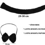 Mey İthalat® Peluş Siyah Renk Kuyruk ve Papyon Yetişkin Çocuk Uyumlu