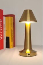 BUFFER® Çatı Model Gold Renk Şarjlı Dokunmatik 3 Renkli LED Masa Lambası - Görsel 8