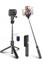 BUFFER® Fotoğraf Makinası ve Telefon Takılabilen 2si 1 Arada 2.2m Uzayan Selfie Çubuğu Kumandalı Tripod - Görsel 6