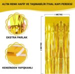 Mey İthalat® Altın Gold Renk Ekstra Metalize Parlak Saçaklı Arka Fon Perde İthal A Kalite 1x2 Metre