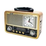 BUFFER® Orta Boy Saat Göstergeli Retro Ahşap Tasarım Bluetooth Hoparlörlü Radyo – FM/AM Destekli