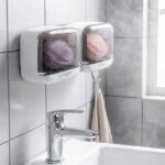 BUFFER® Duvara Monte İkili Kapaklı Plastik Katı Sabunluk Organizer – Banyo & Mutfak İçin Yapışkanlı Sabun Kutusu ve Düzenleyici - Görsel 4