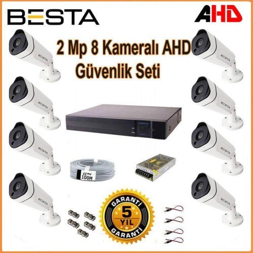 2Mp Ahd 1080P Gece Görüşlü 8 Kameralı Güvenlik Sistemi