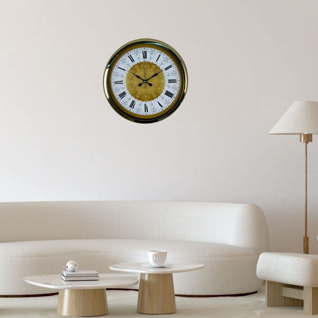 Gold Motifli 40 Cm Metal Duvar Saati