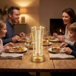 BUFFER® İki Yandan Kavisli Silindirik Geometrik Çizgi Model Kristal LED Masa Lambası – Dokunmatik, 3 Renk Işık Modlu, Şarjlı Dekoratif Gece Lambası - Görsel 4