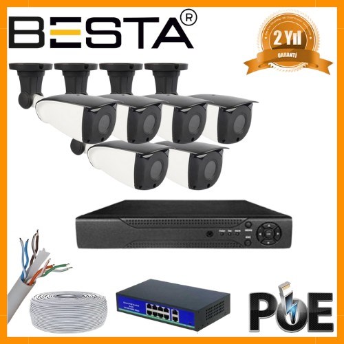 5 MP 1440P 6 DIŞ MEKAN KAMERALI IP POE Güvenlik Seti