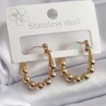 Mey İthalat® 316L Çelik Gold Renk Topçuk Halka Model Kadın Küpe