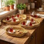 BUFFER® İç İçe Geçebilen 3’lü Oval Plastik Rattan Tepsi Seti–Hasır Görünümlü Çok Amaçlı Servis ve Sunum Tepsileri - Görsel 3