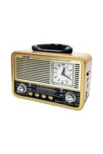 BUFFER® Orta Boy Saat Göstergeli Retro Ahşap Tasarım Bluetooth Hoparlörlü Radyo – FM/AM Destekli, Şarjlı ve Taşınabilir Radyo NS-8898 - Görsel 5