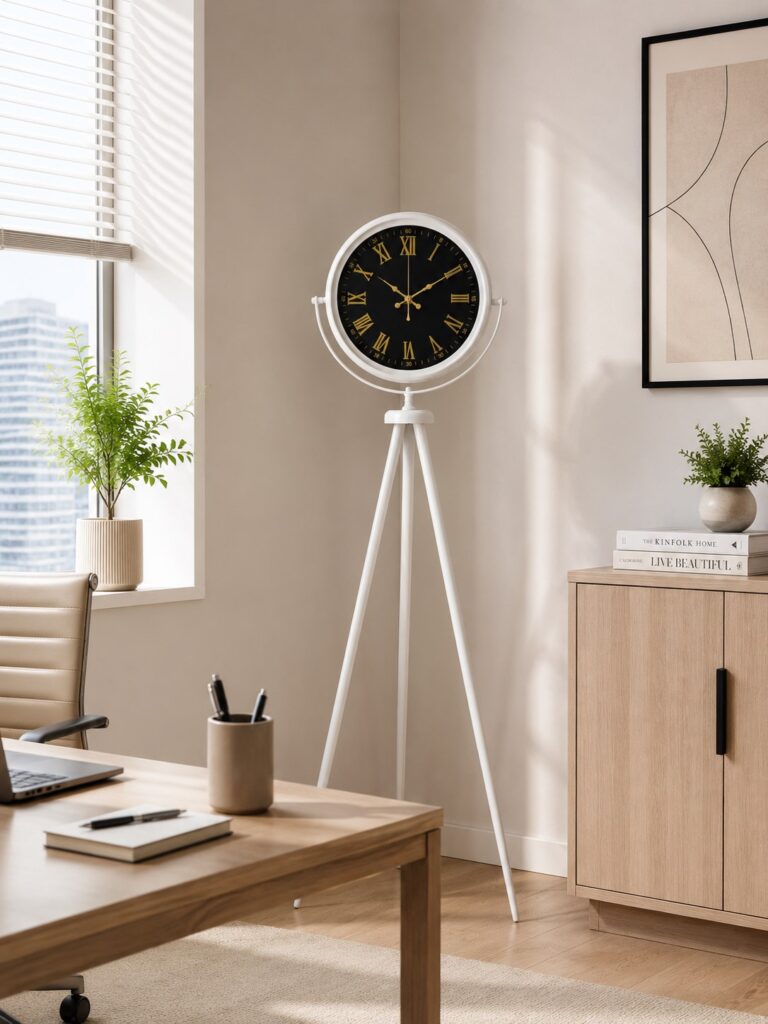 Lüks Beyaz Tripod Ayaklı Saat