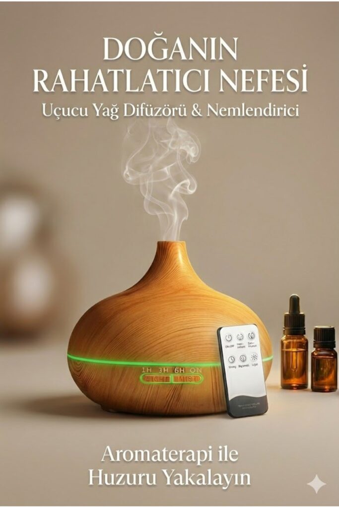Aroma Difüzör Gece Işığı 7 Led Nemlendirici Kumandalı 550 ml Buhar Makinesi