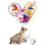 BUFFER® Renkli Metal Kafesli Peluş Fareli Kedi Köpek Oyuncağı Oyun Topu 6 cm - Görsel 5