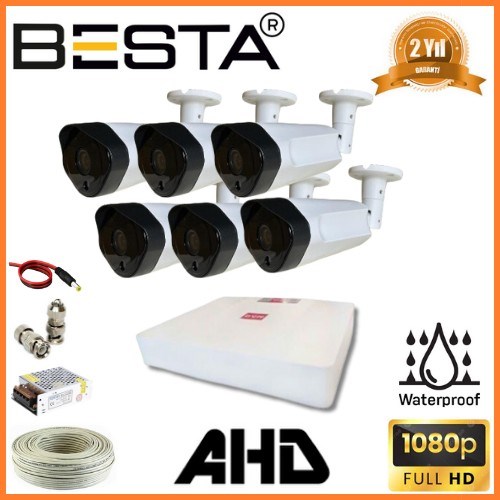 2 MP 1080P 6 Dış Mekan Kameralı AHD Güvenlik Seti