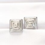 Mey İthalat® Pirinç Gümüş Renk Kare Form Küpe