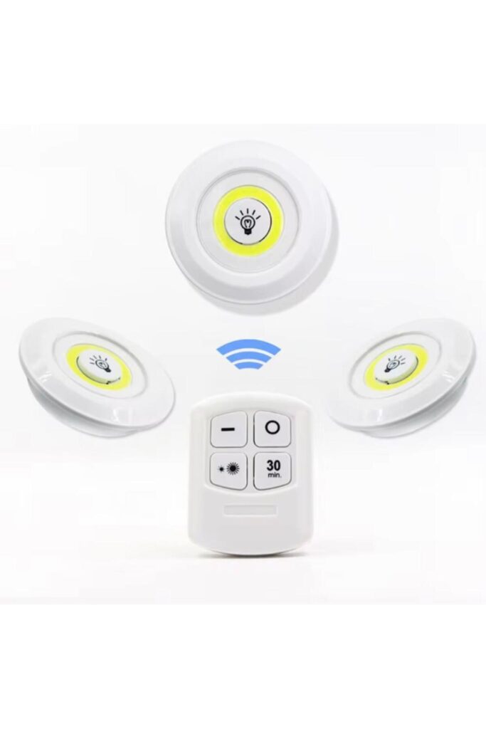 3 Lü Kumandalı Yapışkanlı Kablosuz Pilli Led Spot Lamba Işıldak