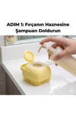 Şampuan Hazneli Kedi Köpek Yıkama Fırçası - Silikon Masaj Tarağı ve Evcil Hayvan Banyo Aparatı - Görsel 3