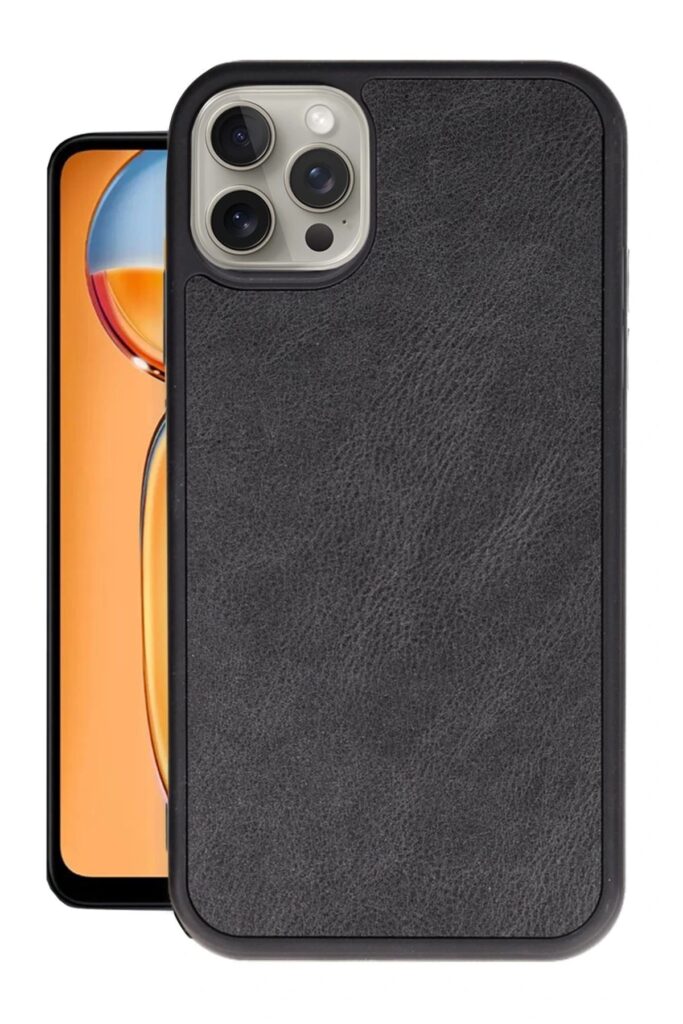 Mey İthalat®  iPhone 15 Pro Kılıf Aras Deri Kapak - Siyah