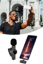 BUFFER® Type C Uyumlu İphone Dönüştürücülü Kablosuz Yaka Mikrofonu Android ve İphone Uyumlu Mini Mikrofon - Görsel 6