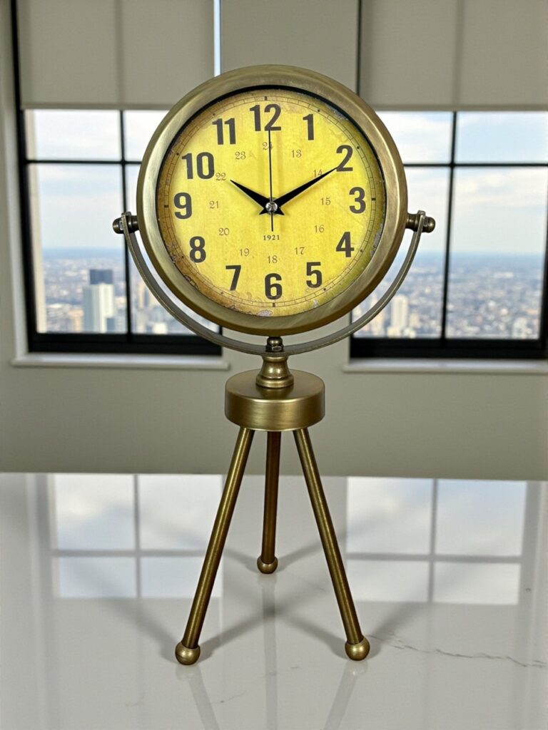 Retro Antique Üç Ayaklı Metal Eskitme Masa Saati
