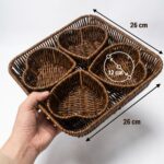 BUFFER® 5 Parça,4 Kalp Formlu Plastik Rattan Sunum ve Kahvaltı Seti-Bölmeli Çerezlik ve Meyvelik-Doğal Hasır Görünümlü Tepsi ve Sunum Tabakları - Görsel 5