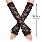 Mey İthalat® Uzun Zarif Dantel Eldiven Parmaksız Siyah 35 cm