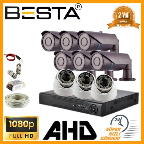2MP 1080P 6 Dış 3 İç Mekan Kameralı AHD Güvenlik Seti