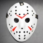 Mey İthalat® Beyaz Renk Kırmızı Çizgili Tam Yüz Hokey Jason Maskesi Hannibal Maskesi
