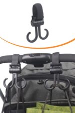 BUFFER® 2li Bebek Arabasına Uyumlu Cırtlı  Eşya Taşıma Aparatı 360 Derece Dönebilen Plastik Kanca - Görsel 6