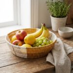 BUFFER® Yuvarlak Çift Renkli Plastik Rattan Ekmek ve Meyve Sepeti - Çok Amaçlı Banyo ve Mutfak Düzenleyici - Yıkanabilir Tezgâh Üstü Organizer - Görsel 2