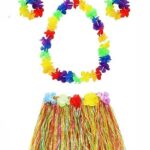 Mey İthalat® Yetişkin ve Çocuk Uyumlu Luau Aloha Hawaii  Kolye Renkli Etek Taç ve Bileklik Seti