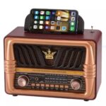 BUFFER® Büyük Boy Telefon Tutma Saplı Retro Ahşap Tasarım Bluetooth Hoparlörlü Radyo – FM/AM Destekli