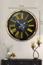 Black Marble Gold 52 Cm Metal Duvar Saati - Görsel 5