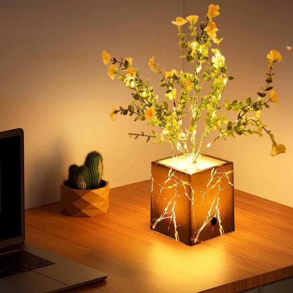 Işıklı Yapay Çiçek – Siyah Saksılı LED Dekoratif Bitki